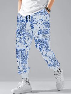 GAR BETHE Men's Hip Hop Paisley Graphic Sweatpants, Casual Moisture Wicking Breathable Stylish Pants For Outdoor, Streetwear Black-S Casual Patterned Pants With Paisley Print, Casual Patterned Paisley Print Pants, Casual Paisley Print Patterned Pants, Blue Paisley Print Casual Bottoms, White Casual Bottoms With Paisley Print, Casual White Bottoms With Paisley Print, Graphic Sweatpants, Outdoor Streetwear, Quick Dry Pants