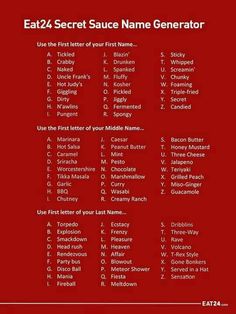 a red poster with the words eat 42 secret sauce name generator