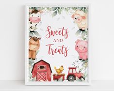 a farm scene with animals and barnyards is featured in this personalized printable