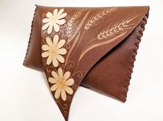 Unusual daisies clutch Painted wheat bag Brown leather flowers Handmade Brown Clutch, Envelope Clutch As A Gift In Brown, Brown Envelope Clutch As Gift, Brown Envelope Clutch As A Gift, Brown Envelope Clutch For Gift, Brown Pouch Clutch As Gift, Wheat Bag, Artist Bag, Bridesmaid Clutches