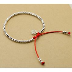 Sliding Knot Bracelet, Prosperity Bracelet, Hammered Silver Jewelry, Silver Jewelry Diy, Sterling Silver Bead Bracelet, Red Rope, Gelang Manik, Silver Bead Bracelet, Silver Jewels