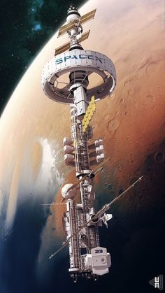 an artist's rendering of the space station in orbit