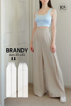 Easy PDF Sewing Patterns for Beginners and Up by Dressmaking Amóre Free Sewing Patterns For Women Pants, Palazzo Pants Sewing Pattern Free, Sewing Pattern Wide Leg Pants, Sewing Wide Leg Pants, Wide Leg Pants Pattern Free, Easy Pants Sewing Pattern, Pants Sewing Pattern Free, Palazzo Pants Sewing Pattern, Wide Leg Pants Sewing Pattern