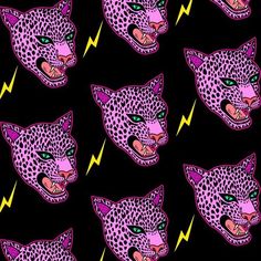 an animal with lightning bolt on it's head in pink and black fabric pattern