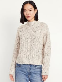 Mock-Neck Crop Sweater | Old Navy White Sweater Women, Grandma Fashion, Textured Knit Sweater, Sweater White, Crop Sweater, Women's Sweaters, Outfit Combinations, White Sweater, Sweater Women