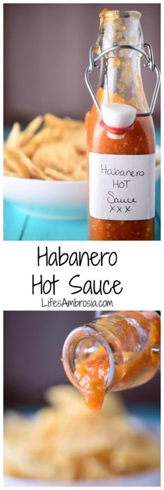 the ingredients for habanero hot sauce are shown in this collage with text overlay