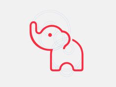 an elephant is shown in red on a white background