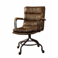 an office chair with wheels and leather upholstered seat