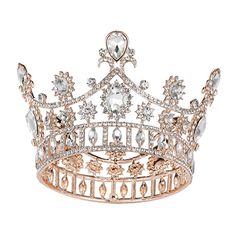 Amazon.com : SWEETV Rose Gold Queen Crown for Women, Baroque Crown for Cake Topper, Costume Accessories for Wedding Brithday Party Babyshower Pageant : Beauty & Personal Care Blue White Living Room, White Family Rooms, Gold Crown Cake Topper, Baroque Crown, Making A Dress, Faux Gold Leaf, Chirstmas Decor