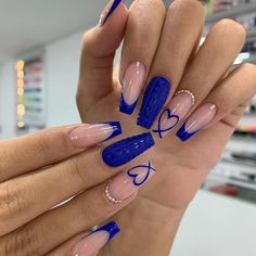 Diamond Love Blues: 24Pcs Chic French False Nails - 701 Ballerina Acrylic Nails, Blue Acrylic Nails, Smink Inspiration, Manicure Tips, Coffin Press On Nails, Blue French, Acrylic Nails Coffin Short, Diamond Nails, Fancy Nails