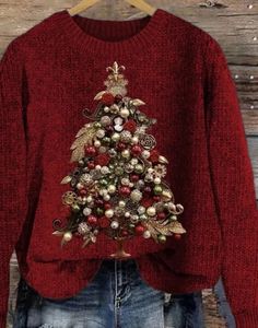 Diy Christmas Sweater, Christmas Sweater Outfits, Woolen Tops, Ugly Xmas Sweater, Sweater Refashion, Ugly Sweater Party, Xmas Sweater, Christmas Decorations Rustic, Embroidered Clothes