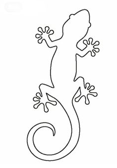 a lizard that is on the side of a white sheet with black outline and an image of