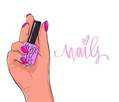 Mão feminina segura o frasco de esmalte.... | Premium Vector #Freepik #vector #mao #modelo #mulher #moda Manicure Illustration, Rosa Vector, Handwritten Lettering, Woman Hands, Female Hands, Lip Wallpaper, Nail Quotes, Acrylic Nail Shapes