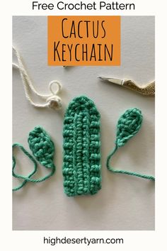 crochet pattern for cactus keychain with text overlay reading free crochet pattern cactus keychain