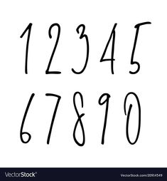 Ballpen lettering numbers vector image on VectorStock Cool Ways To Write Numbers, Number Fonts Handwritten, Number Calligraphy Fonts, Calligraphy Numbers Fonts, Numbers In Calligraphy, Hand Lettering Numbers, Cute Number Fonts, Number Design Fonts