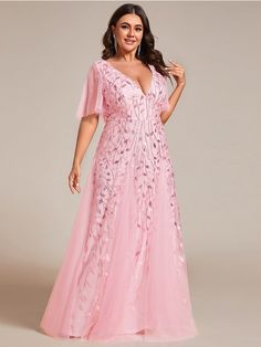 Plus Size Floor Length Formal Evening Gowns for Weddings #color_Pink Evening Dress With Sleeves, Leave Design, Ruffles Sleeves, Expensive Dresses, Evening Gowns With Sleeves, Evening Dresses With Sleeves, Plus Size Formal Dresses, Ever Pretty, Long Evening Gowns