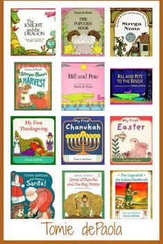 some children's books that are all in different colors and sizes with the title