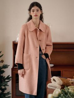 Pink Long Sleeve Pea Coat For Winter, Chic Winter Pink Pea Coat, Pink Winter Pea Coat, Chic Pink Winter Pea Coat, Pink Wool Coat With Lapel Collar For Fall, Pink Single Breasted Wool Coat For Fall, Pink Single-breasted Wool Coat For Fall, Pink Long Pea Coat For Winter, Pink Single Breasted Winter Outerwear