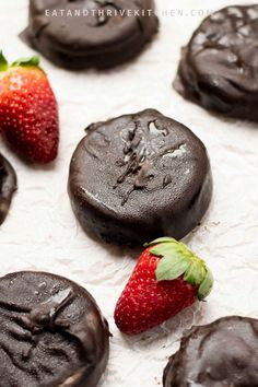 chocolate covered cookies with strawberries on top