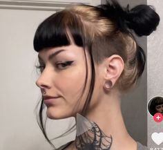 Side Undercut With Bangs, Shaved Side With Bangs, Side Undercut Hairstyles Women, Bangs With Shaved Sides, Impulsive Haircut, Side Shaved Hairstyles Medium, Micro Bangs Goth, Shaved Sides With Bangs, Short Goth Haircuts