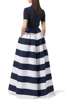 Bold stripes bring a sporty aesthetic to this cotton-blend skirt crafted in a voluminous ballgown silhouette topped with a wide waistband. 48" length (size 4) Hidden back-zip closure 92% cotton, 8% nylon Dry clean Made in the USA Designer Clothing Hispanic & Latinx Owned/Founded Ballgown Skirt, Sporty Aesthetic, Ball Skirt, Ball Gown Skirt, Bold Stripes, Wide Waistband, Carolina Herrera, Ball Gowns, Designer Clothing