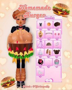 the doll is holding a huge hamburger in her hands