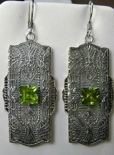 Excited to share the latest addition to my #etsy shop: Natural Peridot Art Deco 1920's Sterling Silver Filigree Dangle Earrings {Made To Order} https://etsy.me/304lXWo #jewelry #earrings #silver #artdeco #earwire #yes #girls #peridot #no 1920s Jewelry, Mystic Fire Topaz, Art Deco Brooch, Art Deco 1920s, Peridot Earrings, Sterling Silver Filigree, Peridot Gemstone, Green Peridot, Silver Art