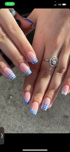 Biab Nail Design Blue, Blue Biab Nail Art, Blue Nails Biab, Biab Nail Art Designs, Blue Nails Inspiration Summer, Blue Natural Nail Designs, Gel Biab Nails, Fun Nails Square, Nails Biab Art