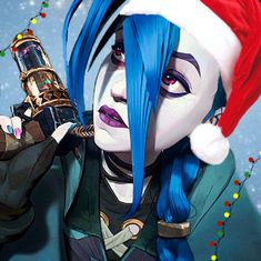 Arcane Christmas Icons, Jinx Christmas Pfp, Arcane Christmas Pfp, Arcane Christmas, Jinx Christmas, Jinx Arcane Icons, Drawn Girls, Christmas Pfps, Arcane Jinx