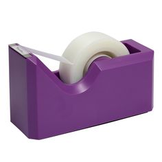 a purple box with two rolls of tape in it and a roll of toilet paper sticking out of the top