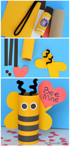 paper roll bee craft for valentine's day is an easy and fun project to do with the kids