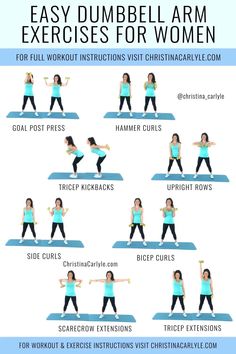 Dumbbell Exercises for Arms that Tighten, Tone and boost Strength. If you want tight, toned arms you'll love this arm workout with dumbbells for women! https://www.christinacarlyle.com/dumbbell-exercises-for-arms/ Arm Exercises For Women, Exercises For Arms, Dumbbell Arm Workout, Holistic Fitness, Dumbbell Exercises