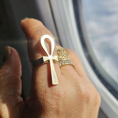 Ankh Ring Silver, gold, statement ring, Egypt, protection a Symbol of Eternal Life. Embrace the timeless symbolism of the Ankh with this beautifully crafted ring, available in both gold and silver.  The Ankh, known as the ancient Egyptian symbol of eternal life, is elegantly represented in this design, making it a powerful statement piece. The ring's sleek and minimalist design allows the symbol to shine, while the choice of gold or silver adds a touch of luxury and sophistication.  Perfect for Spiritual Yellow Gold Promise Ring Jewelry, Spiritual 14k Gold Engraved Ring, Spiritual Engraved 14k Gold Ring, 14k Gold Ankh Spiritual Jewelry, Spiritual 14k Gold Ankh Jewelry, Symbolic Hand Forged 14k Gold Jewelry, Spiritual Open Ring With Polished Finish, Spiritual Yellow Gold Engraved Ring In Brass, Spiritual Yellow Gold Engraved Brass Ring