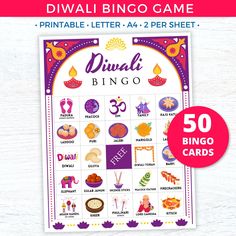 the printable diwaling game is shown in pink and purple with an image of different