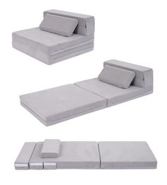 three different types of sofas with pillows on each side and the same one in grey