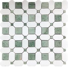 a white and green mosaic tile pattern