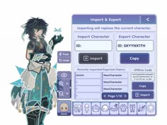 an anime character is standing in front of a screen with the information section on it