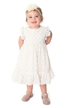 Get your kiddo ready to show off in this ruffle-sleeve dress with a frilly lace overlay. Cotton lining 93% nylon, 7% polyester Hand wash, line dry Imported Girl Rainbow, Lace Overlay Dress, Ruffle Sleeve Dress, Overlay Dress, Lace White Dress, Ivory Lace, Gold Dress, Lace Overlay