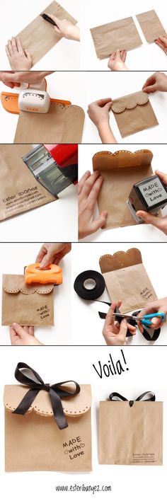 how to make a diy gift bag with paper, scissors and tape on it