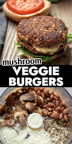 two pictures showing different types of burgers and what they are made with them on the same plate