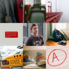 a collage of photos with the words school b and an image of a bus