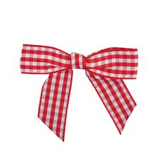 a red and white gingham bow on a white background