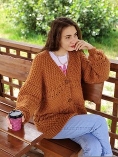 READY TO SHIP, Brown Oversized Cardigan, Chunky Knitted Cardigan, Women's Cardigan, Hippie Sweater,  Boho Cardigan, Knitted Brown Cardigan Brown Cardigan Outfit, Hippie Sweater, Hippie Sweaters, Oversize Cardigan, Girls Cardigan Sweater, Sweater Boho, Cardigan Knitted, Cardigan Brown, Boho Cardigan