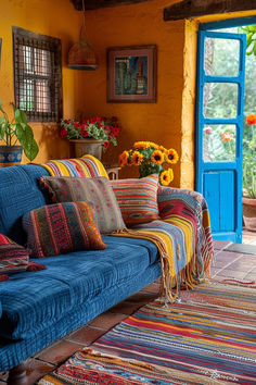 mexican homes, mexican interior design, mexican farmhouse decor, vibrant home decor Character Home Decor, Latin Decor Living Rooms, Mexican Theme Living Room, Mexican Inspired Room Decor, Mexican Inspired Apartment, New Mexico Decor Interior Design, Mexican Inspired Interior Design, Mexican Inspired Living Room, Mexican Inspired Home Decor