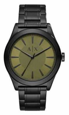 Armani Exchange Mens Nico Black Plated Stainless Steel Green Dial AX2333 Black Plates, Silver Watch, Bracelet Watch, Nordstrom, Bracelet