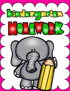 an elephant holding a pencil in its trunk with the words homework written on it's side