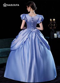 Blue Fairytale Lady Cinderella Marie Antoinette Dress Theater Costume     Condition: Brand New   Color:  As Picture   Material: Satins   Silhouette: Ball Gown   Sleeve Length: Short Sleeve   Dresses Length:Floor-Length   Neckline: Square Collar   Decoration: Lace   Style: Vintage   Includes: Dress     Whether you're looking for a Revolutionary,Regency,Early Victorian,Pioneer Women,Old West,Civil War Era,Polonaise Sets,Bustle Eras,Victorian Era,Edwardian Era Dresses Clothing or Historica Blue Fairytale Dress For Wedding, Blue Fitted Ball Gown For Fancy Dress, Fitted Blue Ball Gown For Fancy Dress, Fitted Fairytale Princess Dress With Ruffles, Fitted Fairytale Dress With Ruffles, Light Blue Fitted Princess Dress, Blue Fairytale Fairy Dress With Ruffles, Light Blue Fairytale Dress For Party, Princesscore Dress For Costume Party