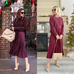 Pinterest inspired outfit re-created for the perfect Chrismtas party outfit. Satin pleated midi skirt and coordinated sweater. ​ Midi Skirt And Sweater Outfit, Midi Skirt And Sweater, Skirt And Sweater Outfit, Skirt And Sweater, Sweater Outfit, Pleated Midi Skirt, Party Outfit, Midi Skirt, Satin