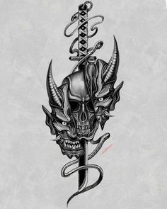 Looking for some tattoo inspiration? Check out these unique and stunning tattoo art ideas that will make your body a canvas for self-expression! 💉✨ #tattooart #inked #bodyart #tattooinspiration #tattooideas #tattooartist #tattooaddict #tattooed #tattooedgirls #tattooedguys #tattooartistry Oni Skull Tattoo, Tattoo Mask Japanese, Cool Mens Tattoos, Japanese Skull Tattoo, Cyberpunk Tattoo Design Ideas, Oni Mask Tattoo Design Ideas, Stammestattoo Designs, Tato Maori, Oni Mask Tattoo