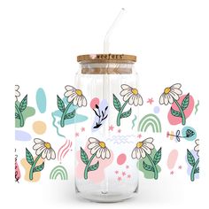 Abstract Daisies 20oz Libbey Glass Can, 34oz Hip Sip, 40oz Tumbler, 24oz Cold Cup UV DTF or Sublimation Decal Transfer Weefers Cup Wraps, Libbey Glass Can, Flower Cup, Cup Designs, Cup Wrap, 40oz Tumbler, Take Your Time, Transfer Tape, Cold Cup